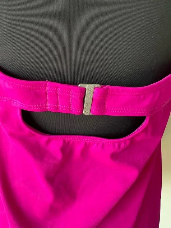 Athleta Womens Faux Wrap Tankini Top Pink Stretch Halter Neck Tie 38D/DDT - Picture 4 of 9